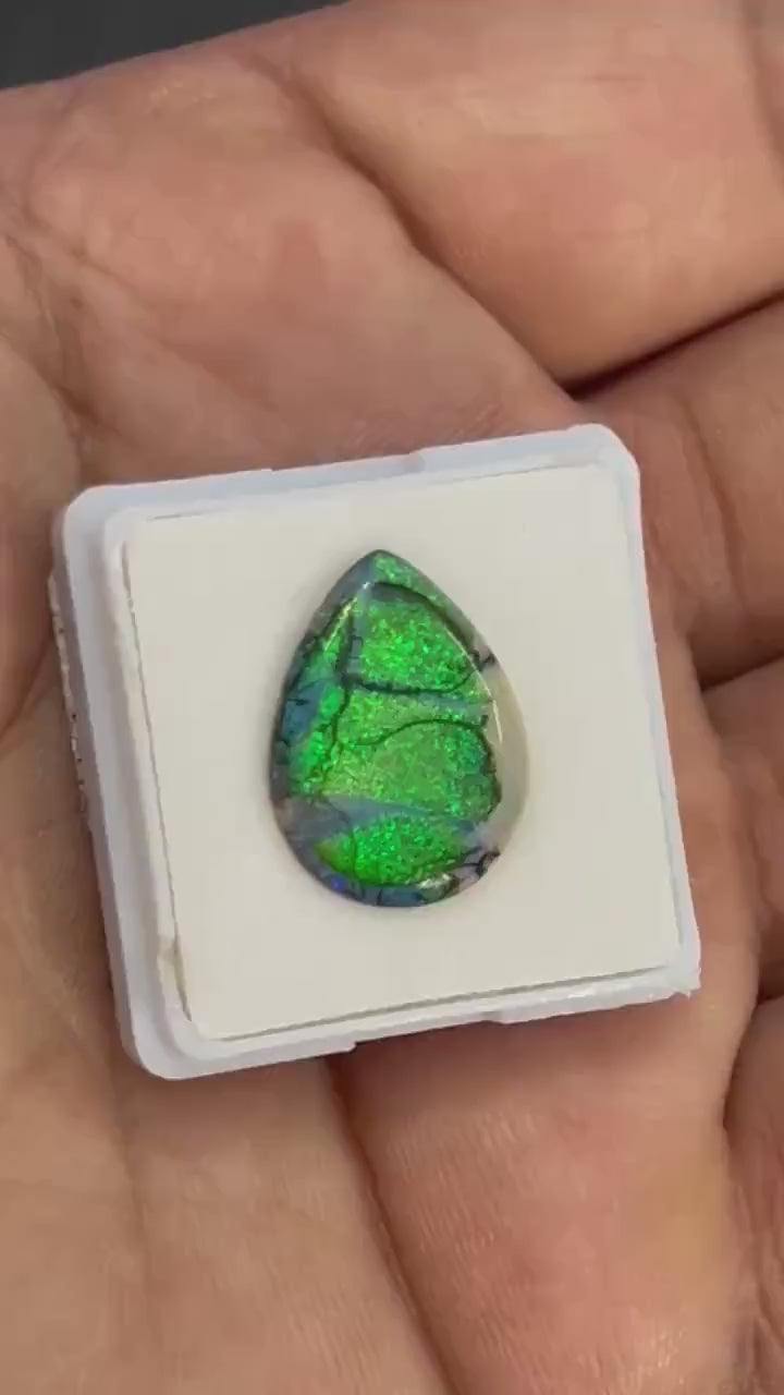 Video showcasing fire and color play in Small Pear Shape Sterling Opal Cabochon