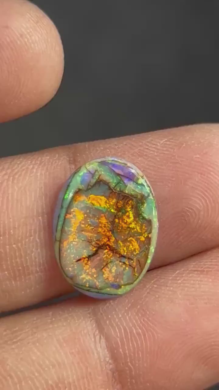 Video showcasing fire and color play in Small Oval Sterling Opal Cabochon
