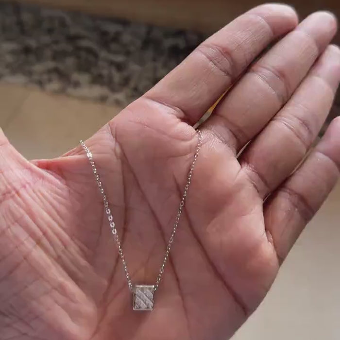 Sterling silver geometric cube pendant necklace