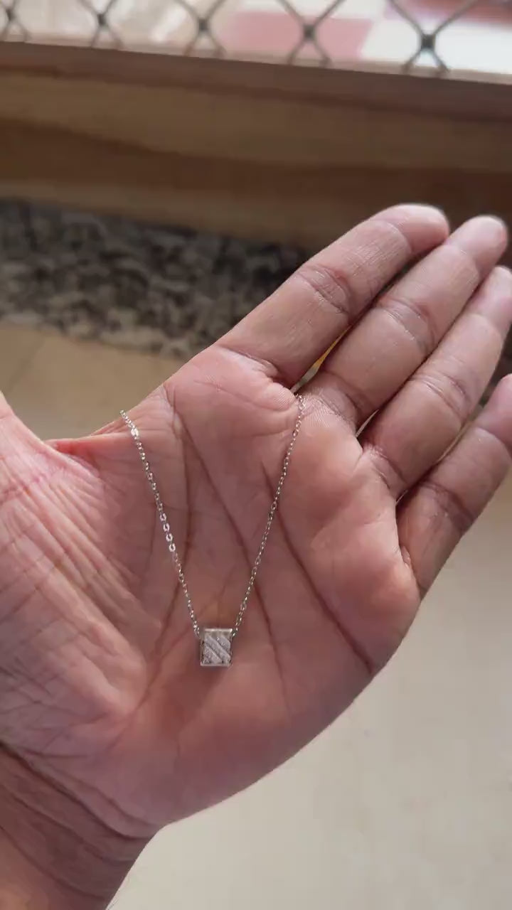 Sterling silver geometric cube pendant necklace