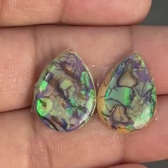Video showcasing fire and color play in Fancy Shape Sterling Opal Cabochon