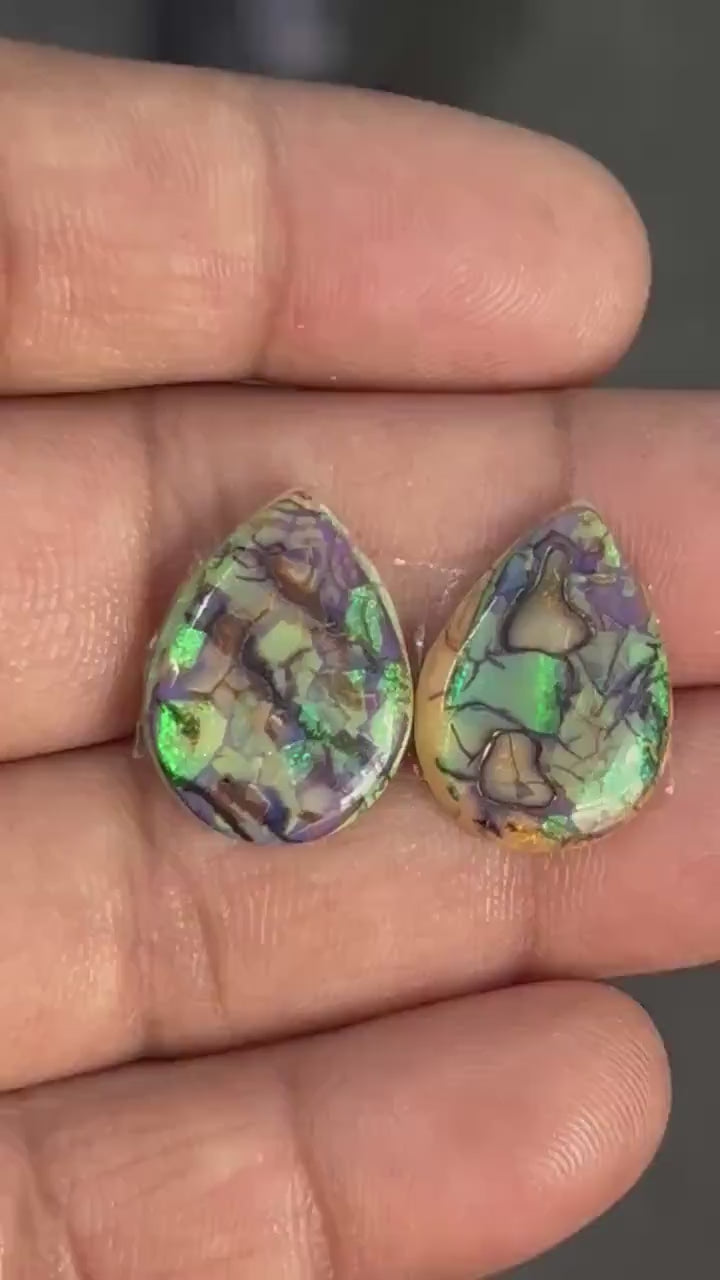 Video showcasing fire and color play in Fancy Shape Sterling Opal Cabochon