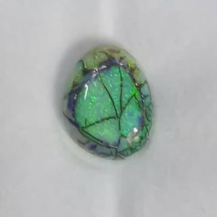 Video showcasing fire and color play in Fancy Shape Treated Opal Cabochon
