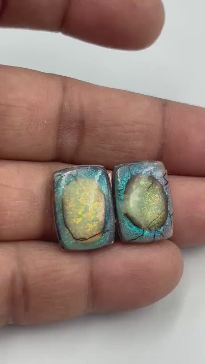 Video showcasing fire and color play in Octagon Sterling Opal Cabochon, 11 carats