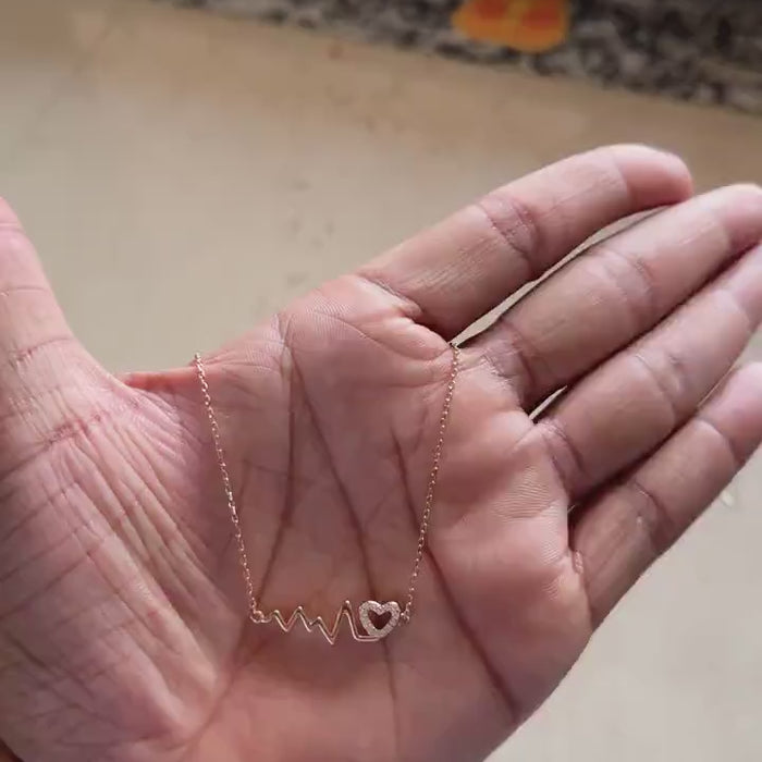 Rose gold heartbeat ECG line necklace with zircon heart