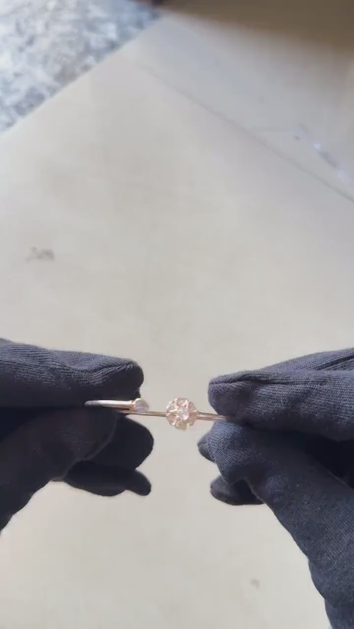 Sterling Silver Heart & Flower Zircon Bangle, Minimalist Red Stone Jewelry