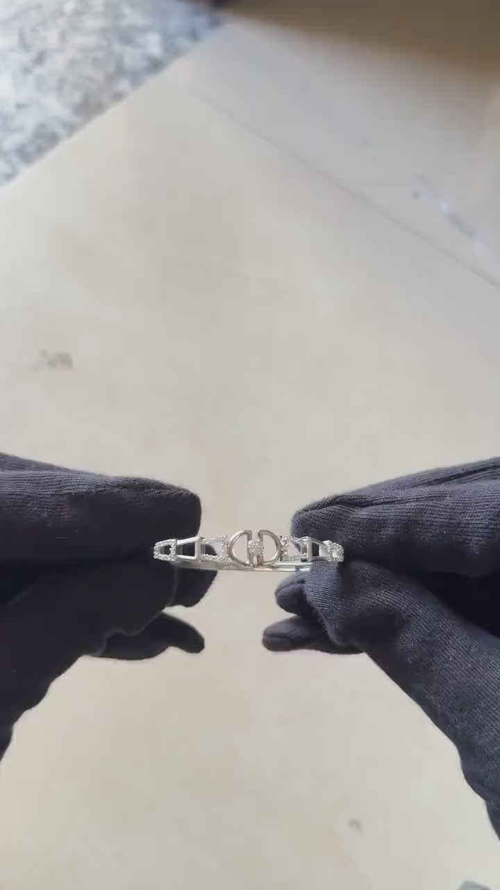 Sterling Silver Floral Bangle Bracelet | Zircon Flower Charm, Minimalist Jewelry