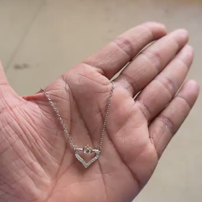 Open heart necklace with nested heart, 925 sterling silver