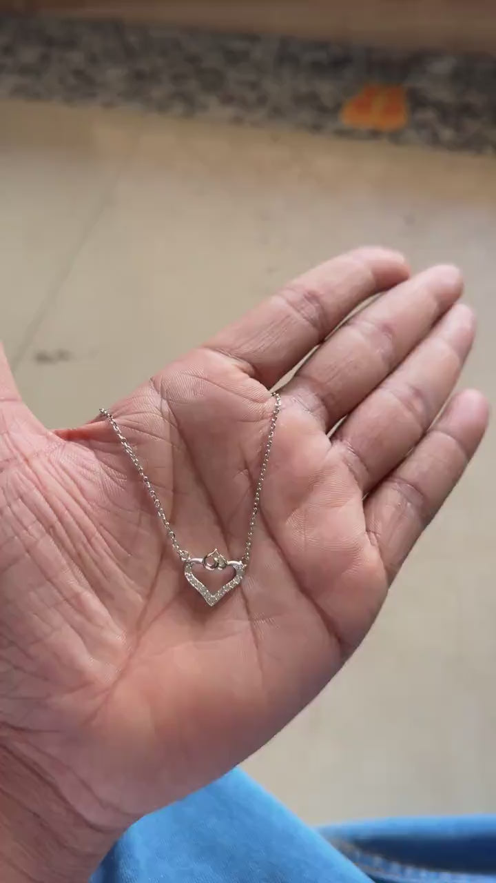 Open heart necklace with nested heart, 925 sterling silver