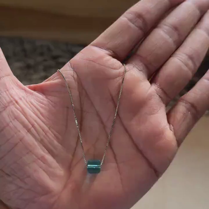 Square blue topaz pendant necklace in sterling silver