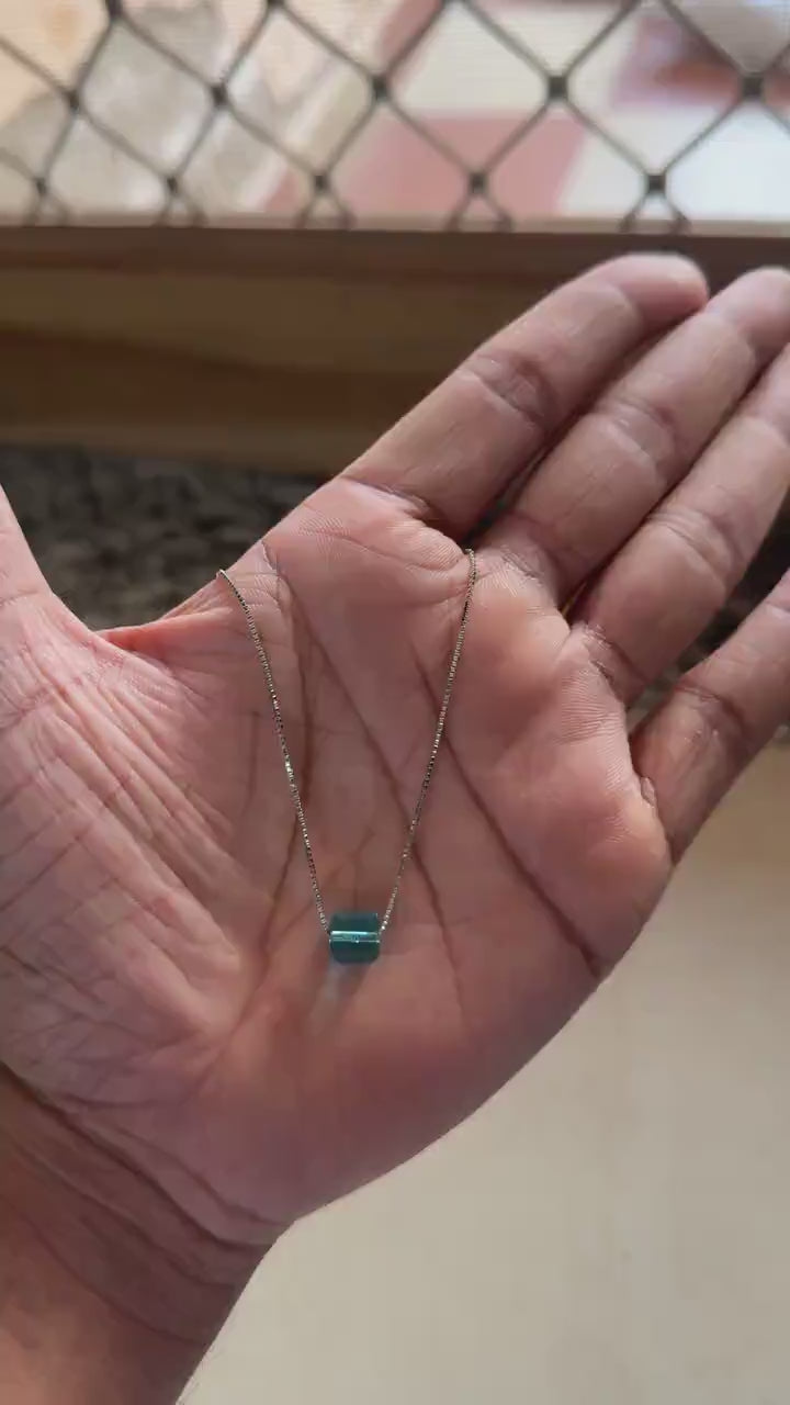 Square blue topaz pendant necklace in sterling silver