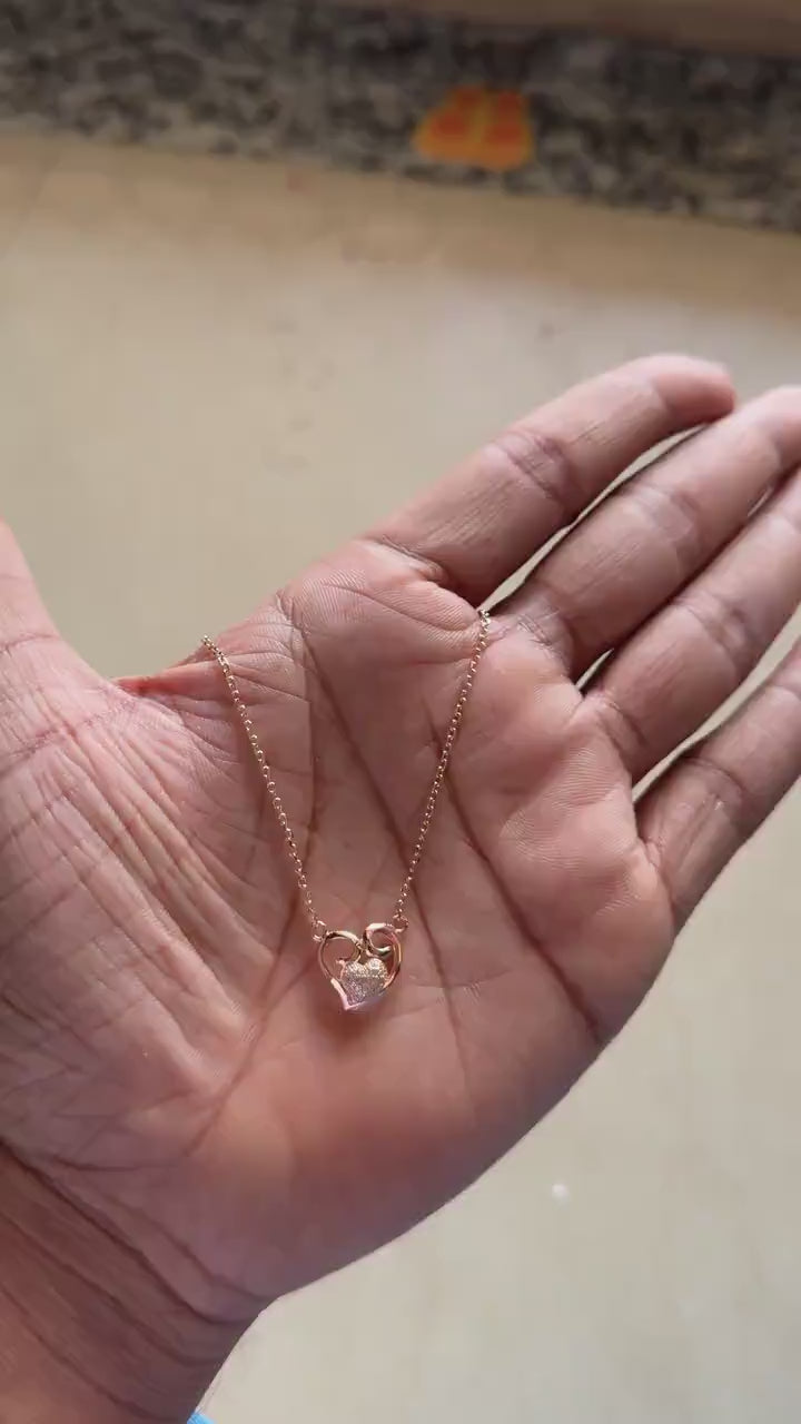 Rose gold swirl heart necklace with double layered chain