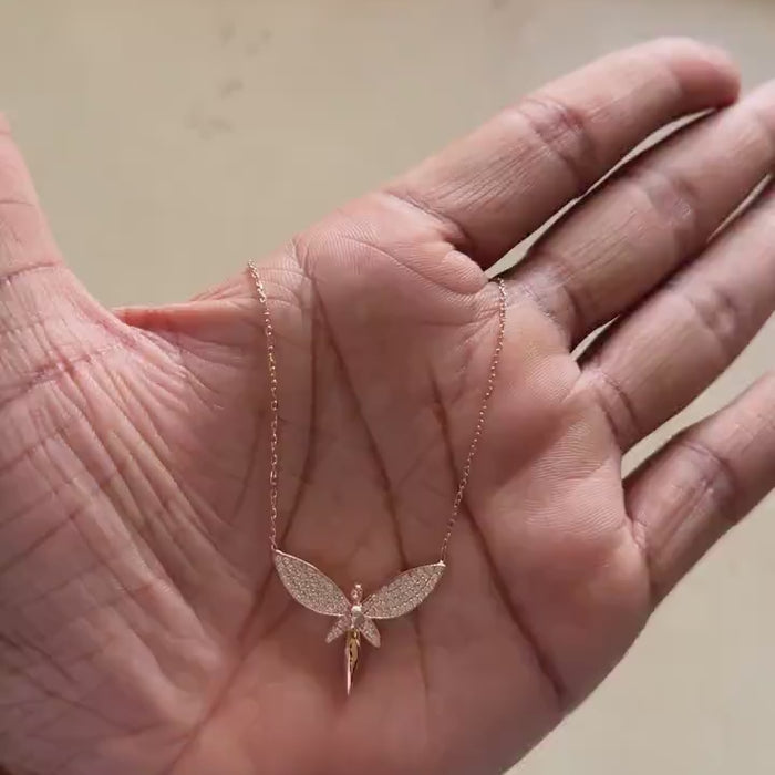 Rose gold honey bee pendant necklace with pave zircon wings