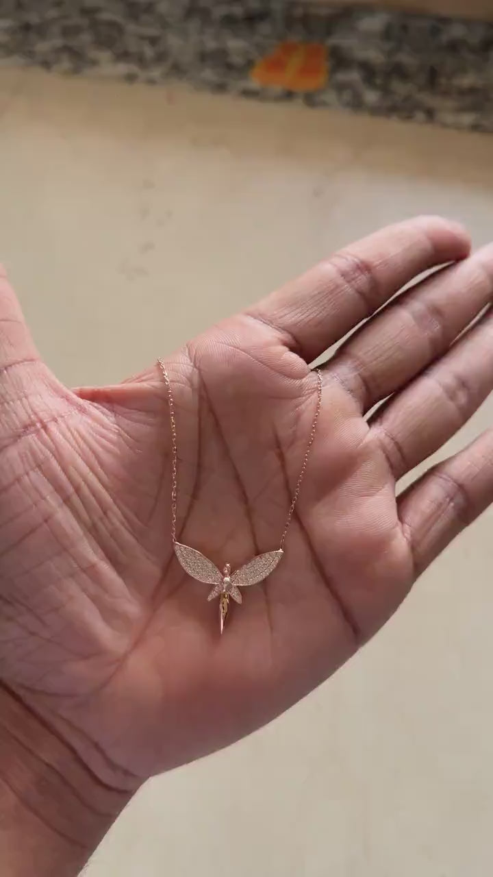 Rose gold honey bee pendant necklace with pave zircon wings