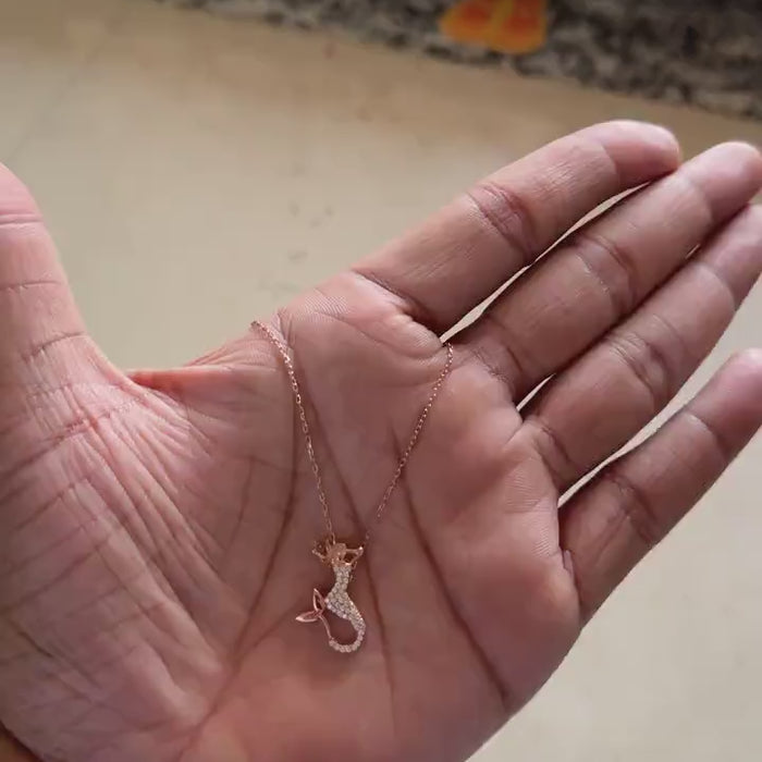 Rose gold mermaid necklace with pavé cubic zirconia stones