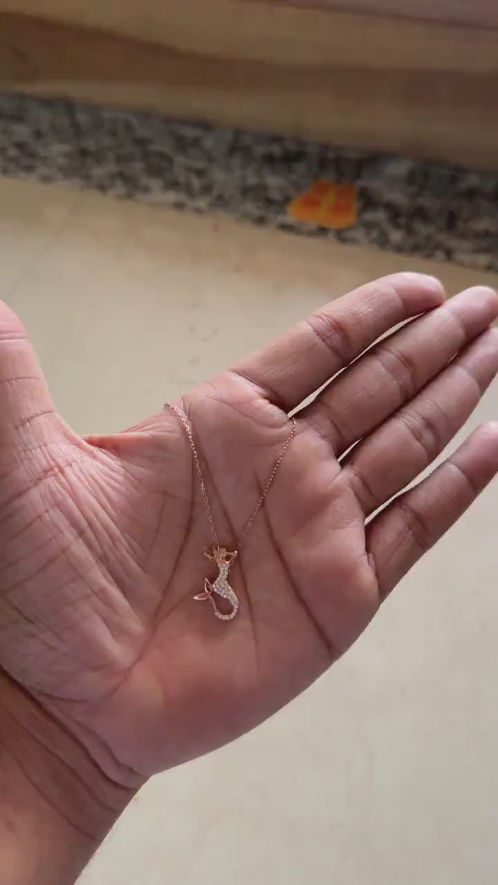 Rose gold mermaid necklace with pavé cubic zirconia stones