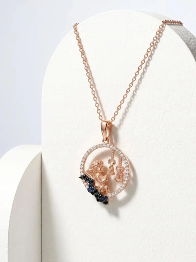 Guardian Angel Playing Violinist Pendant Necklace, Rose Gold Plated, Sterling Silver CZ Musical Gift