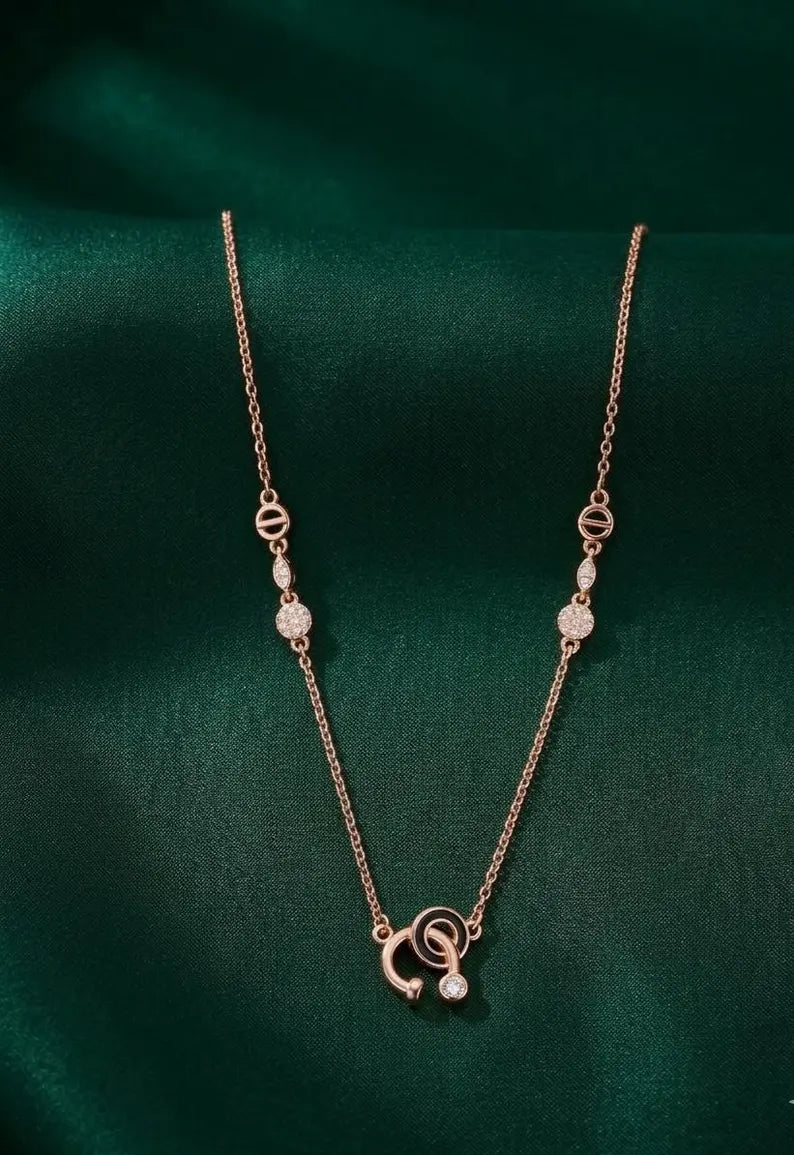 Zircon Accents with Rose Gold Circle Pendant Necklace – Dainty Geometric Necklace, 925 Sterling Silver, Minimalist Gift for Girlfriend