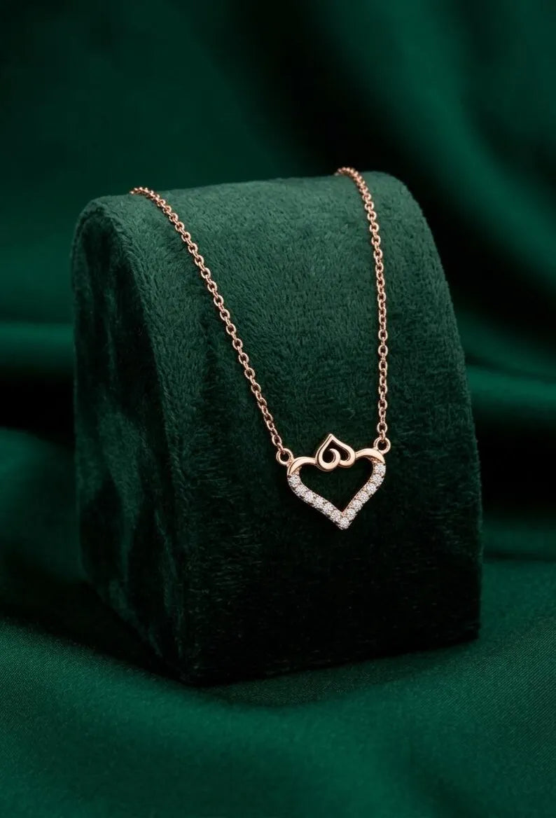 Rose gold double heart necklace with adjustable chain
