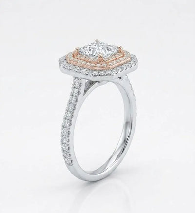 Princess Cut Double Halo Ring, Rose Gold Halo Engagement & Wedding Ring