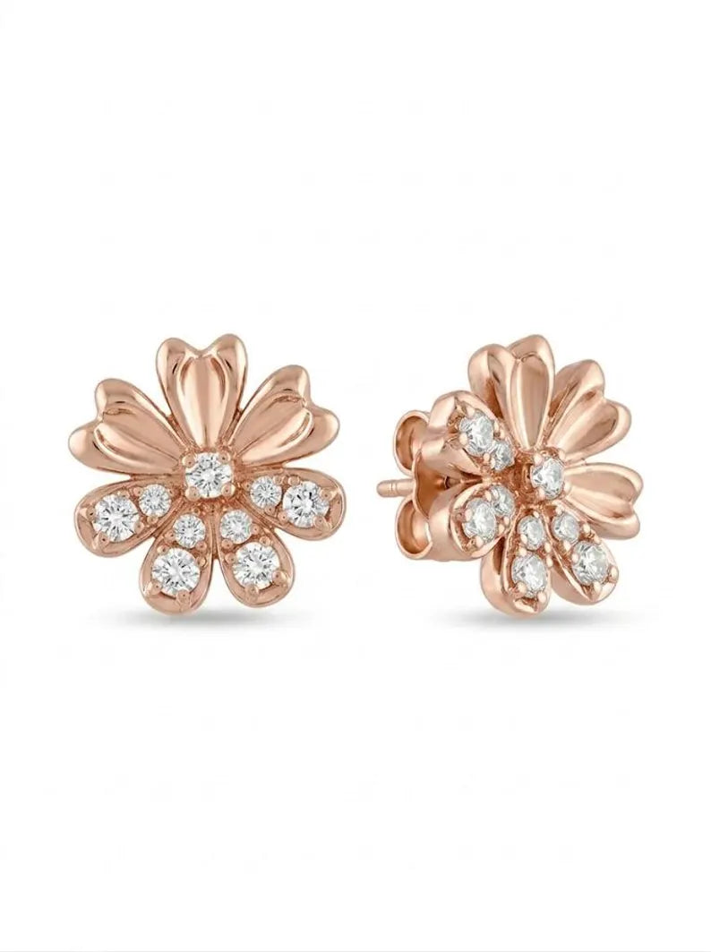 Sterling Silver Flower Stud Earrings with CZ Cluster — Dainty Floral Studs for Her