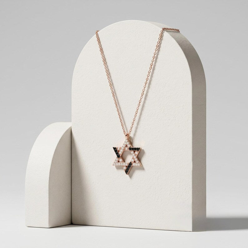 Rose gold Star of David hexagram pendant necklace