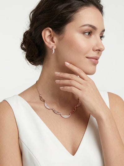 Statement Wedding Necklace & Earring Set, Rose Gold Curved Design, 925 Sterling Silver, Cubic Zirconia Bridal Jewelry Romantic Gift for Girlfriend