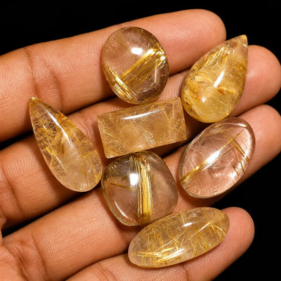 Polished Golden Rutilated Quartz Crystal Cabochon – Venus Hair Stone with Wealth Meaning for Jewelry