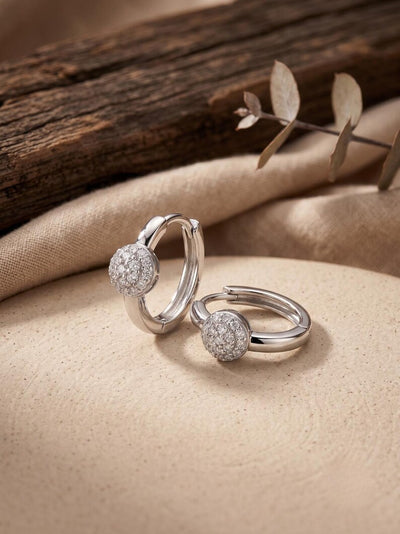 Crystal Ball Huggie Hoop Earrings — 925 Sterling Silver Pave CZ Ball Hoops, Dainty Stacking Style, Gift For Girlfriend