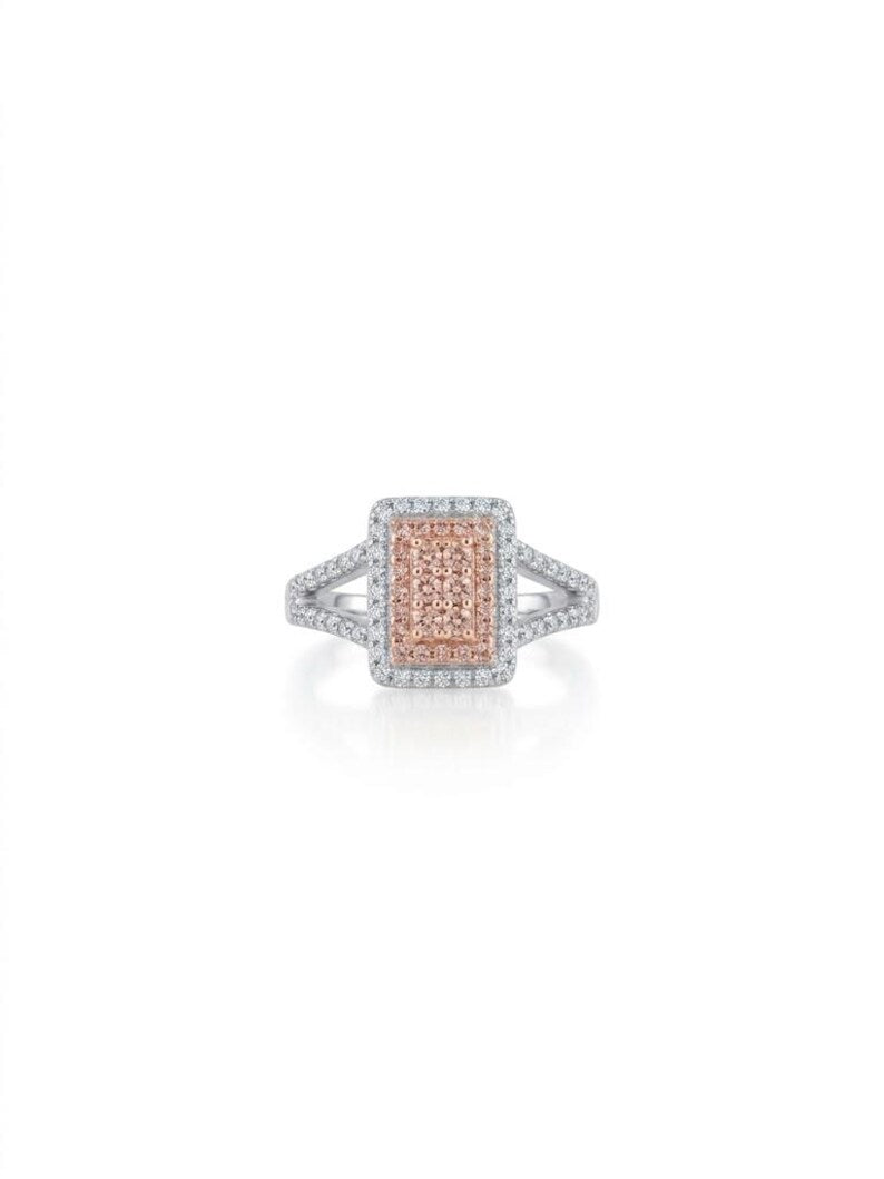 Two Tone Double Halo Engagement Ring in Silver and Rose Gold