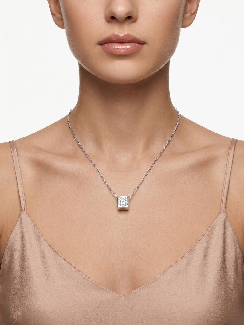Chain detail on sterling silver chevron necklace