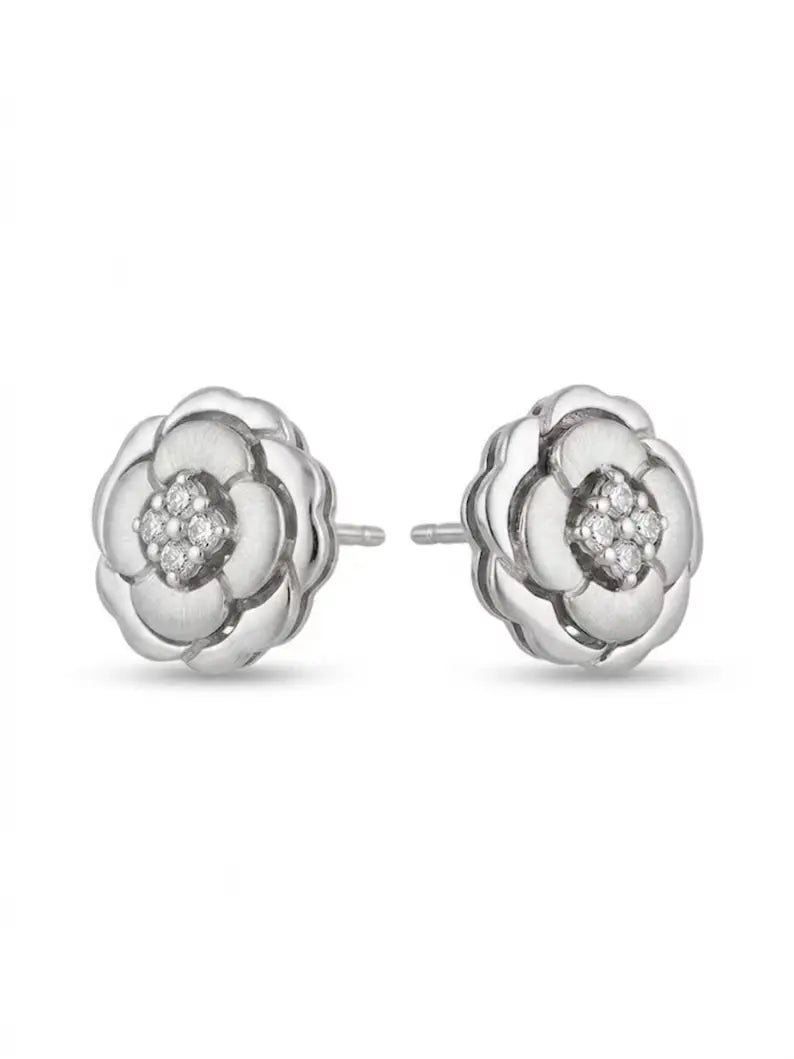Sterling Silver Rose Flower Stud Earrings – Hypoallergenic CZ Studs for Women