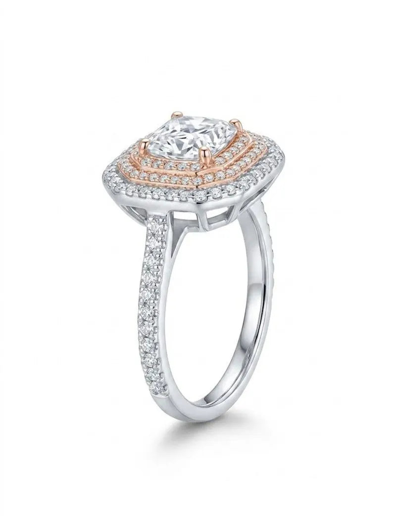 Sterling Silver Halo Wedding Band with Cushion Cut CZ
