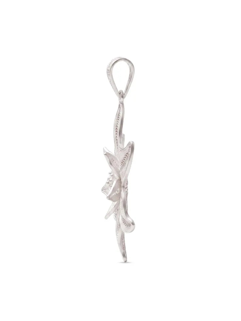 A silver pendant featuring a stylized, textured starfish design with a top loop, shown against a plain white background.