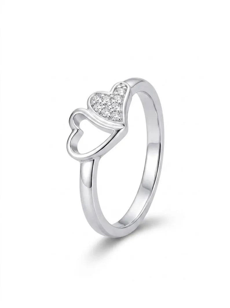 Sterling Silver Stacking Ring with Double Heart Design