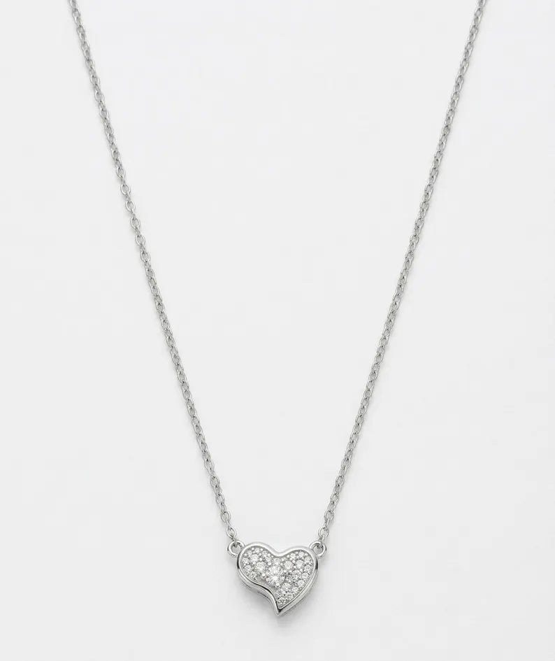 Sweetheart Pendant Necklace with Sparkling Zircon – Minimalist Silver Heart Necklace, 925 Sterling Silver, Gift for Her or Mom