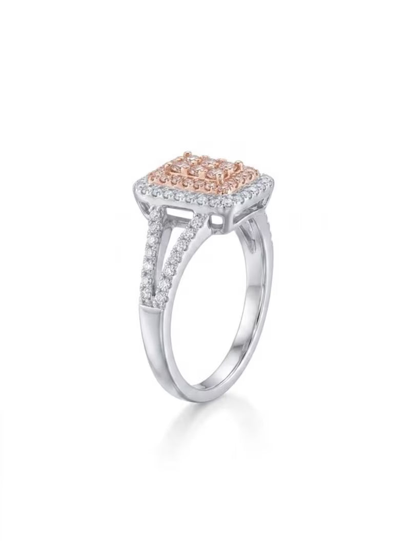Split Shank Two Tone Halo Wedding Ring with Cubic Zirconia