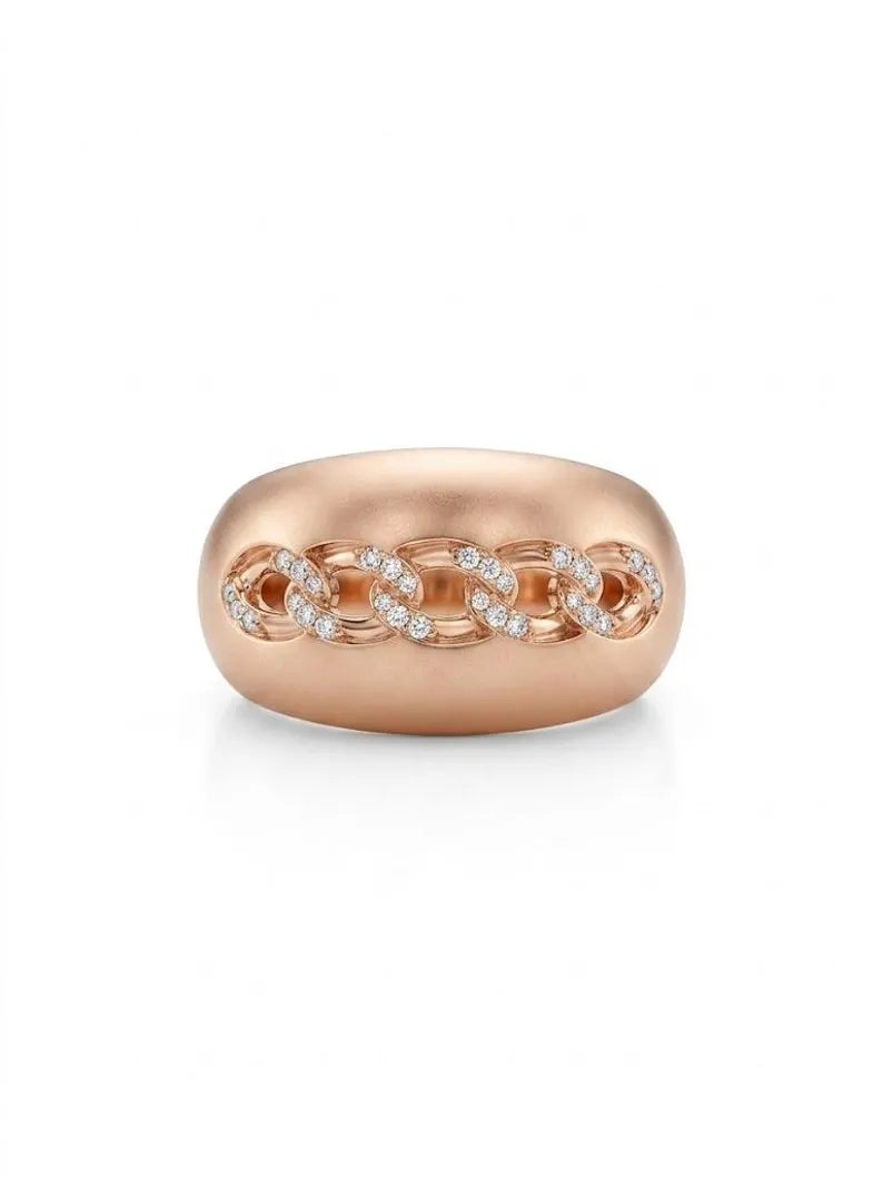 Wide Dome Statement Ring with Pave Cuban Link Design
