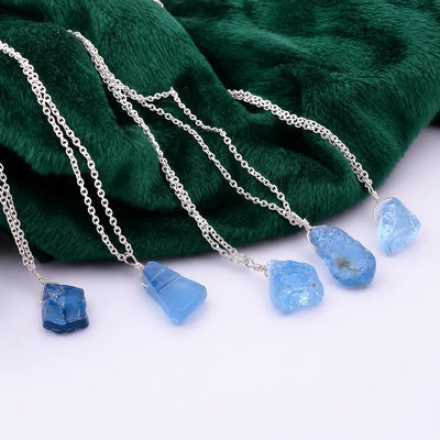 2Ct to 3Ct Raw Swiss Blue Topaz Pendant in Silver Plated Finish (Approx. 9 mm to 15 mm size)