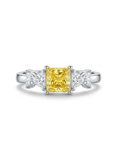 Yellow Canary CZ Engagement Ring, Three Stone Wedding Ring, Gift for Her